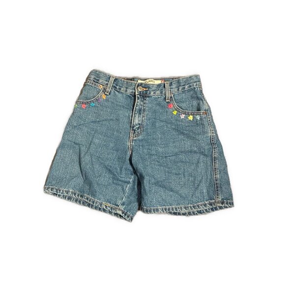 levis High Rise jean Denim shorts Bermuda floral knit relaxed fit 550 4 Small - Picture 1 of 5